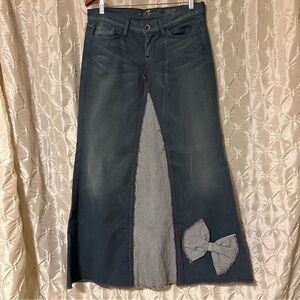 7 for all Mankind Blue Denim Bow Maxi Skirt Custom Repurposed Boho 7fam Bohemian